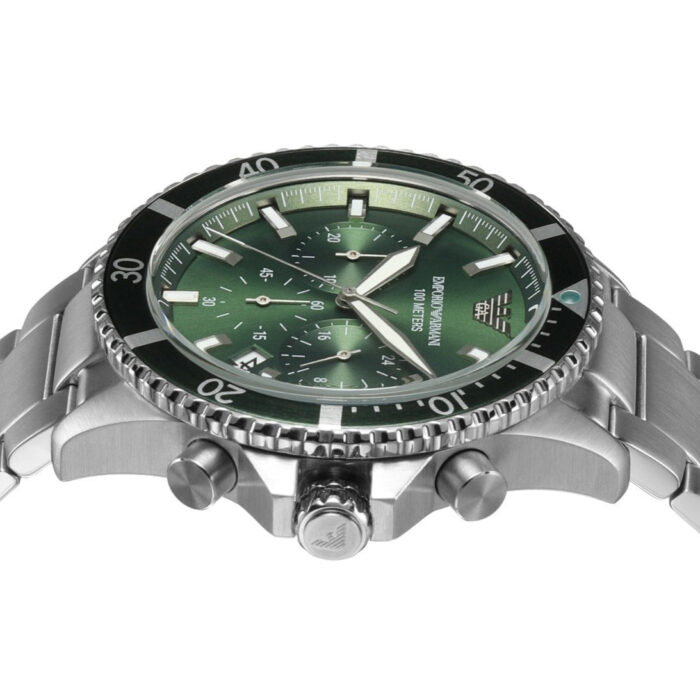 Emporio Armani Diver Chronograph Green Dial Silver Steel Strap Watch For Men - AR11500 - Image 3
